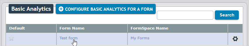 Form list on the Basic Analytics page