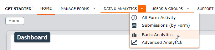 "Basic Analytics" in the Data & Analytics tab menu