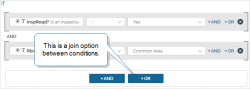 If statement that shows two conditions: If "Is inspection requried?" = Yes AND if "Room being inspected" = Common Area