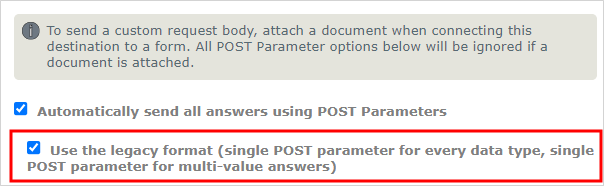 Enabling the legacy format for POST parameters
