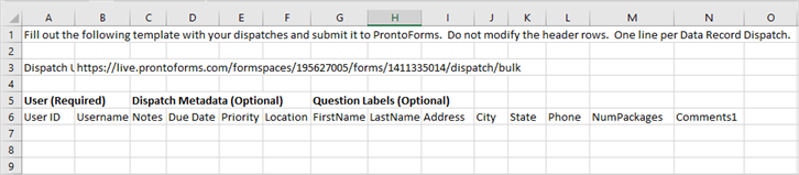 Dispatch CSV Template in Excel