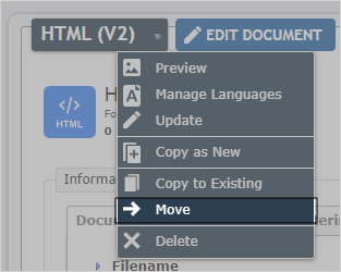 Dropdown menu next to the document name. The option to "Move" is highlighted.