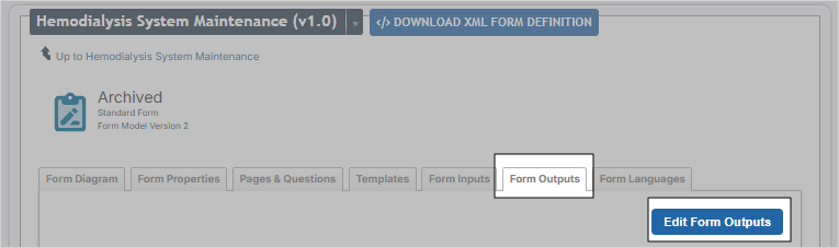 The Form Outputs tab with the Edit Form Outputs button