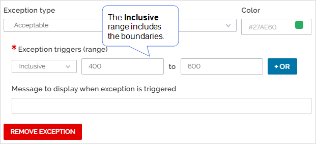 The user configures a single Inclusive range with 400 and 600 as boundaries.