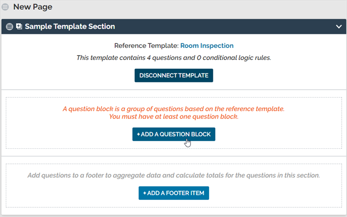 "Add a Question Block" in a template section