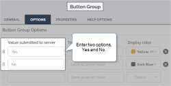 Button Group "Options" tab that shows two options, "Yes" and "No".