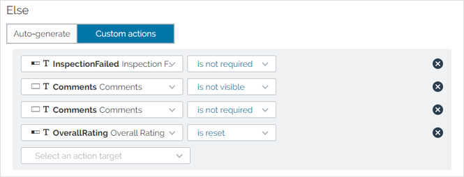 Select custom actions for the "Else" statements
