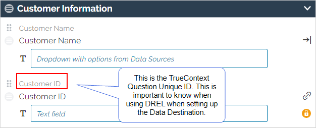An example of linked questions to a data source