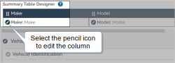 You can edit the display settings of a Summary Table column when you select the pencil icon next to the question name.