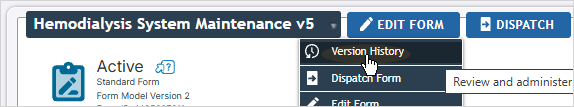 The form menu with the Version History option