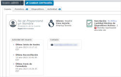 User profile "Cuenta" tab with interface elements shown in Spanish.