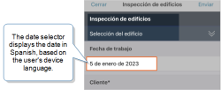 Inspection form that shows the selected date as "5 de enero de 2023".