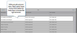 Dropdown list of options that shows two items with the same description "Air Handler Control Board". The Multi-Column View also displays the "Manufacturer" and "Part Number" columns to help the user choose the right answer.