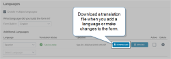 "Languages" settings, which include a "Download" button to use when you add a language or make changes to the form.