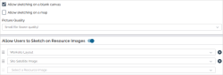 Sketch Pad-only properties in the Form Builder, which include enabling users to sketch on a blank canvas, maps, and Resource Images.