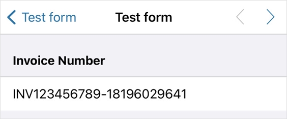 Example of generating an invoice number in a mobile form with static text.