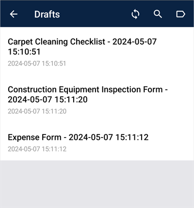 The Drafts page in the TrueContext Android app.