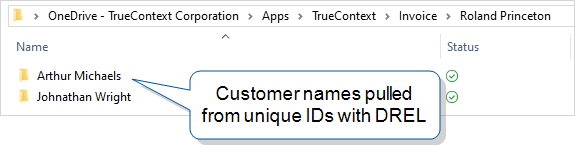 A file path with customer names pulled from unique IDs.