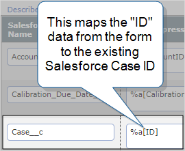 Example of a Salesforce Standard, Custom, or Big Object Data Destination with the "ID" question  mapped to the existing Salesforce Case ID