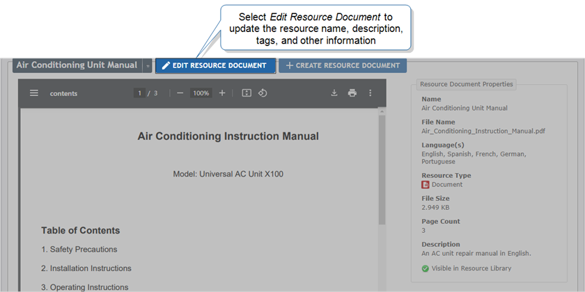 Documents Resource Library Manage the Resource Library