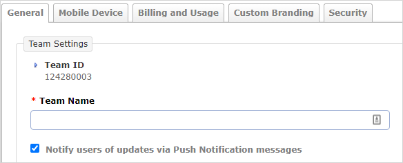 Enable Push Notifications from Team General Settings