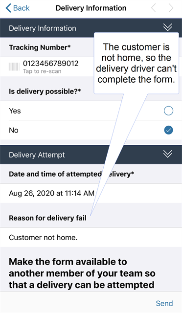The delivery driver is unable to complete the delivery because the customer is not home.