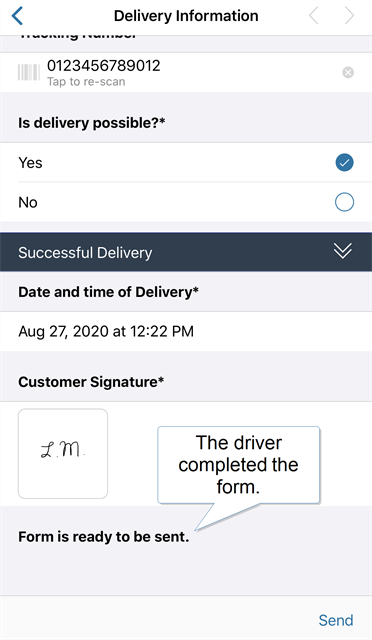 Select Send on the bottom right corner when the form is complete.