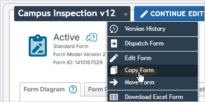 The form menu with the Copy Form option