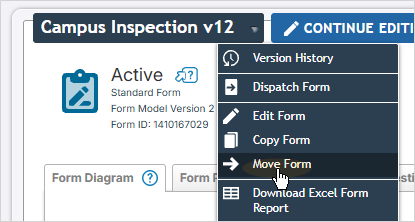 The form menu with the Move Form option