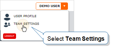 User options "User Profile" and "Team Settings"