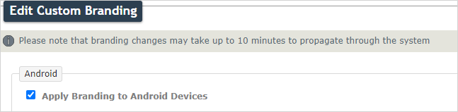 Selected "Apply Branding to Android Devices" to expand setup menu