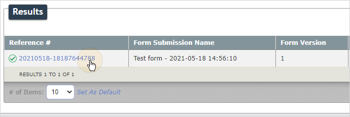 Selecting the reference number of a form submission