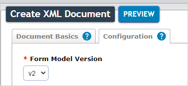 Form Model Version option for an XML document