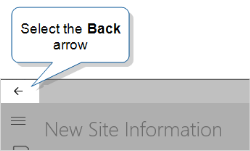 This image displays the "Back" arrow in the mobile app for Windows. Select the arrow to close your form.