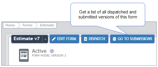 Form page that shows the "Go to submissions" option