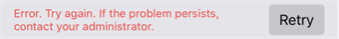 An error message on the mobile app showing a Webhook request         failure with a Retry option.